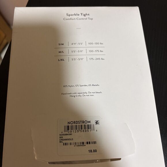 Nordstrom Comfort Control Top Sparkle Tights Size M/L Cream w/ Gold - Picture 4 of 4